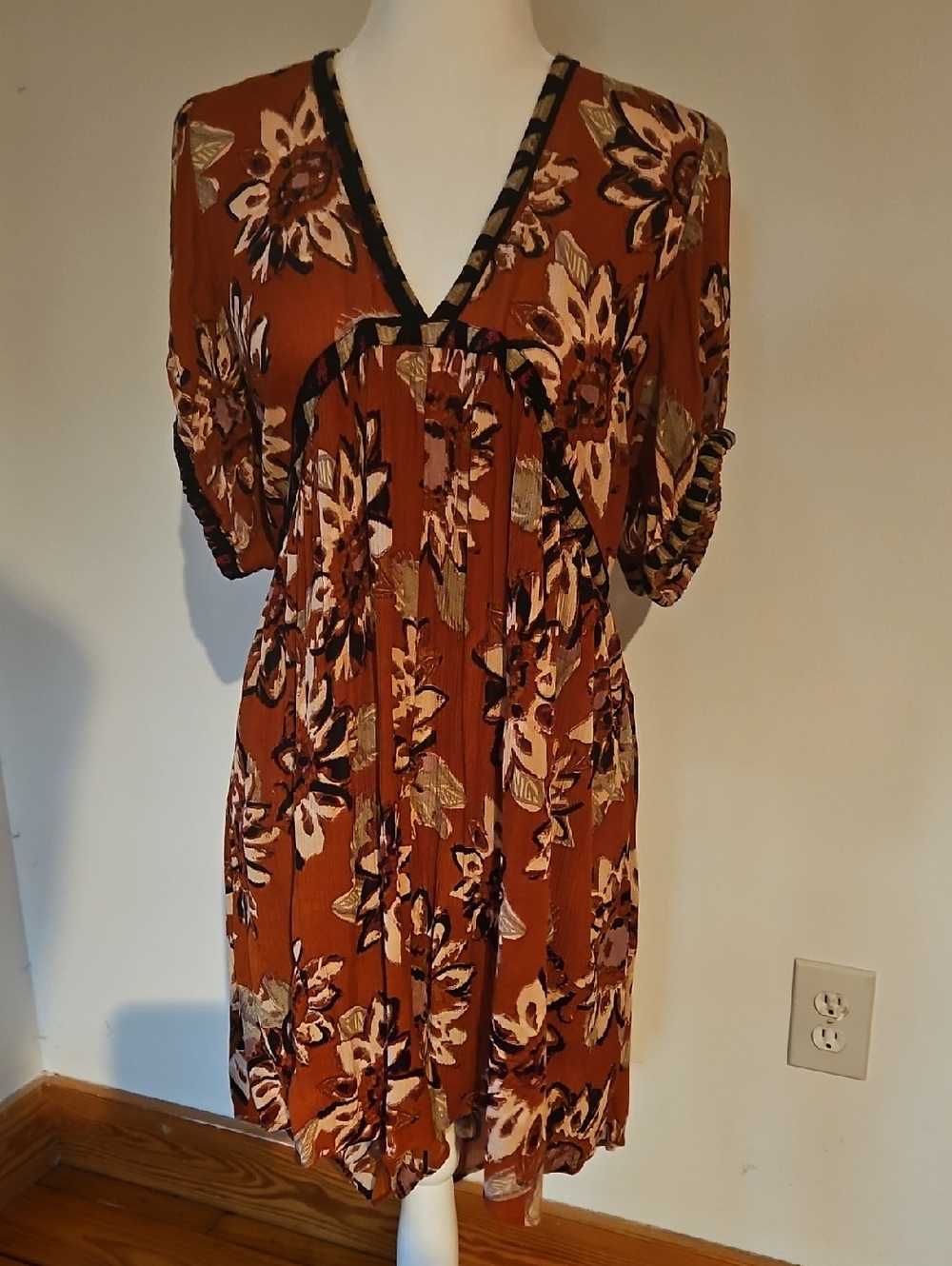 Free people Rust Floral V-Neck Boho Rompers
